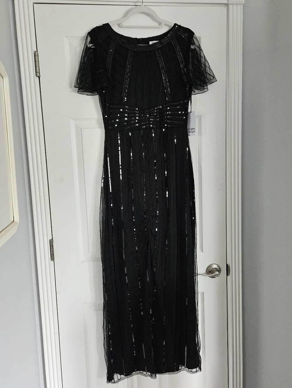 NWT Unique Vintage Black Sequin Mesh Flapper Dress Size M/6-8